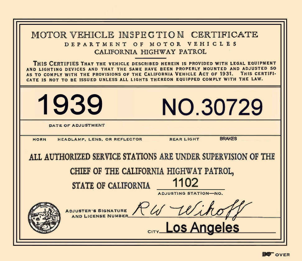 1939 California Inspection sticker